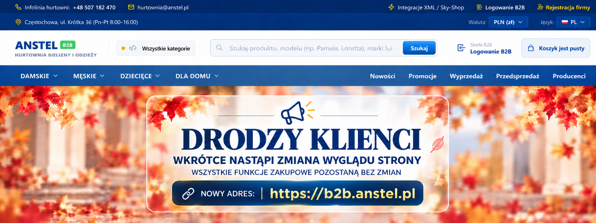 KOMUNIKAT O NOWEJ STRONIE WWW.B2B.ANSTEL.PL