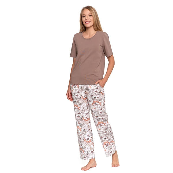 MORAJ / PIŻAMA DAMSKA Z KRÓTKIM RĘKAWEM DŁUGIE SPODNIE W KWIATY PDD4900-026AW25/26 - www.anstel.pl