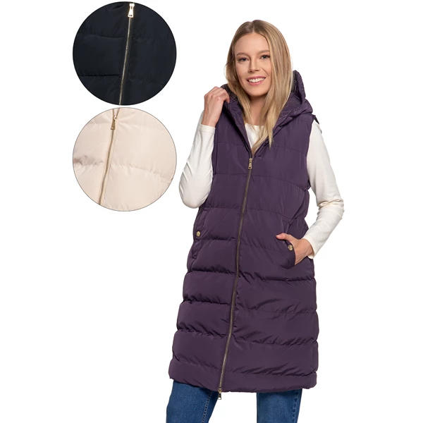 MORAJ / KAMIZELKA DAMSKA PUCHOWA DŁUGA Z KAPTUREM BEZRĘKAWNIK ODW5500-002 - www.anstel.pl