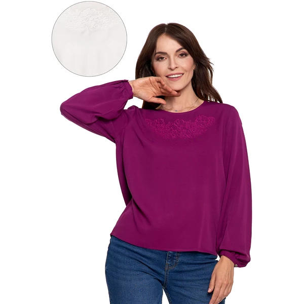 MORAJ / KOSZULA DAMSKA Z DŁUGIM RĘKAWEM I SUBTELNYM HAFTEM OKD3300-005 - www.anstel.pl