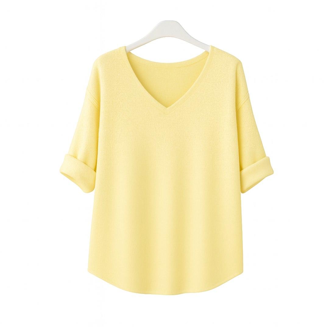 Sweter damski długi rękaw mel v-neck żółty 761746