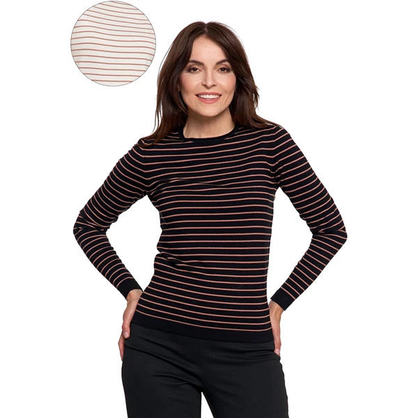 Sweter damski z wiskozy w paski i okrągłym dekoltem bds3400-009