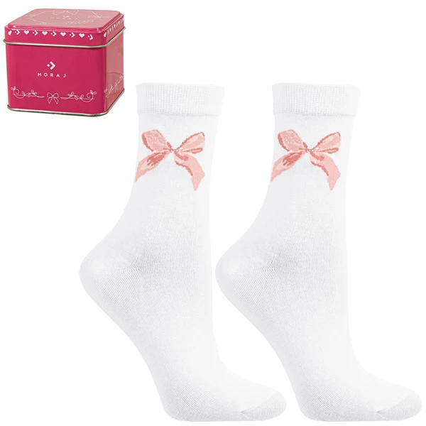 Skarpetki damskie z różową kokardką cslw700-001