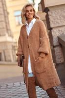 MAKADAMIA / SWETER KARDIGAN Z KIESZENIAMI I GUZIKAMI CAMEL S101 - www.anstel.pl