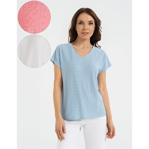 MORAJ / BLUZKA DAMSKA AŻUROWA Z OZDOBNYM WYCIĘCIEM NA PLECACH BD1800-009 - www.anstel.pl