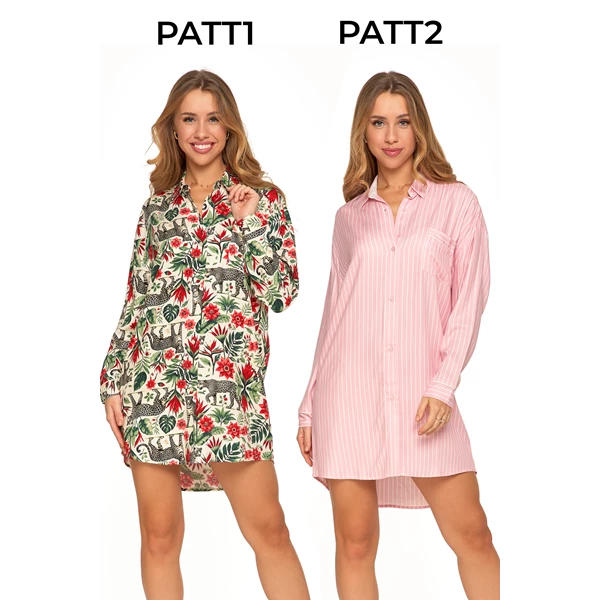 MORAJ / DAMSKA KOSZULA NOCNA Z DŁUGIM RĘKAWEM Z WISKOZY WZORZYSTA PDK4800-002 - www.anstel.pl