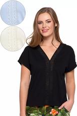 MORAJ / BLUZKA DAMSKA BAWEŁNIANA Z AŻUROWĄ WSTAWKĄ I DEKOLTEM V BD1800-014 - www.anstel.pl