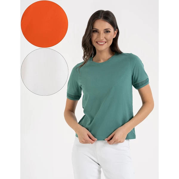 MORAJ / BLUZKA DAMSKA Z KORONKOWYM RĘKAWKIEM BD1800-023 - www.anstel.pl