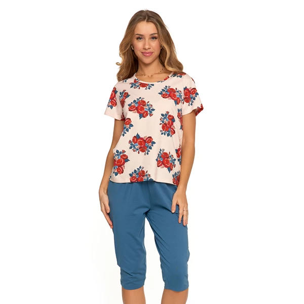 MORAJ / PIŻAMA DAMSKA Z KRÓTKIM RĘKAWEM PLUS SIZE I NADRUKIEM PDD3800-011 S/S 2025 - www.anstel.pl