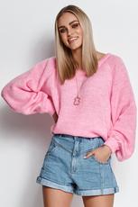 MAKADAMIA / SWETER DAMSKI WKŁADANY PRZEZ GŁOWĘ ZE ŚCIĄGACZEM BABY PINK S114 - www.anstel.pl