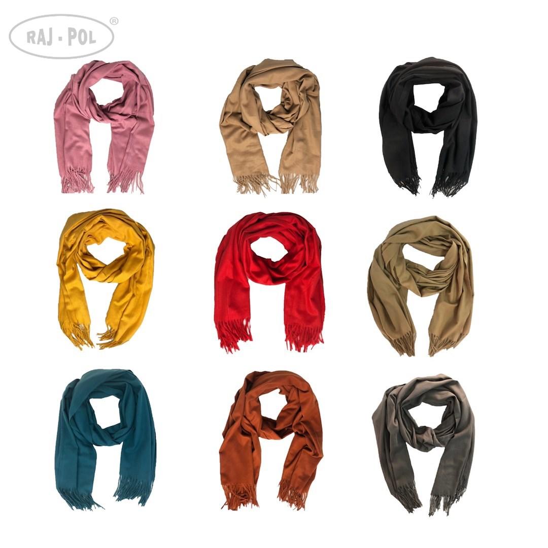 RAJ-POL / SZALIK DAMSKI GŁADKI Z FRĘDZLAMI MIX 3 SZT - www.anstel.pl