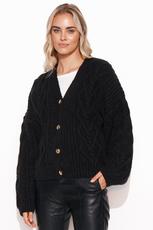 MAKADAMIA / SWETER DAMSKI ZAPINANY NA ZŁOTE GUZIKI CZARNY S131 - www.anstel.pl