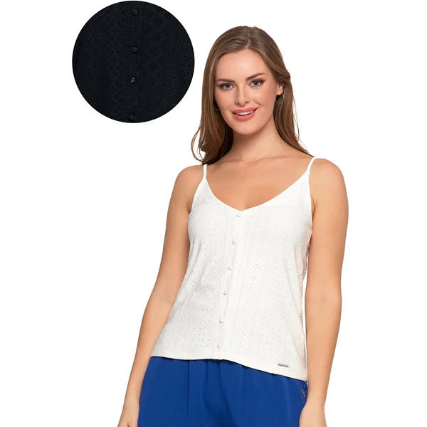 MORAJ / TOP DAMSKI AŻUROWY NA RAMIĄCZKACH Z GUZICZKAMI BD1600-005 - www.anstel.pl