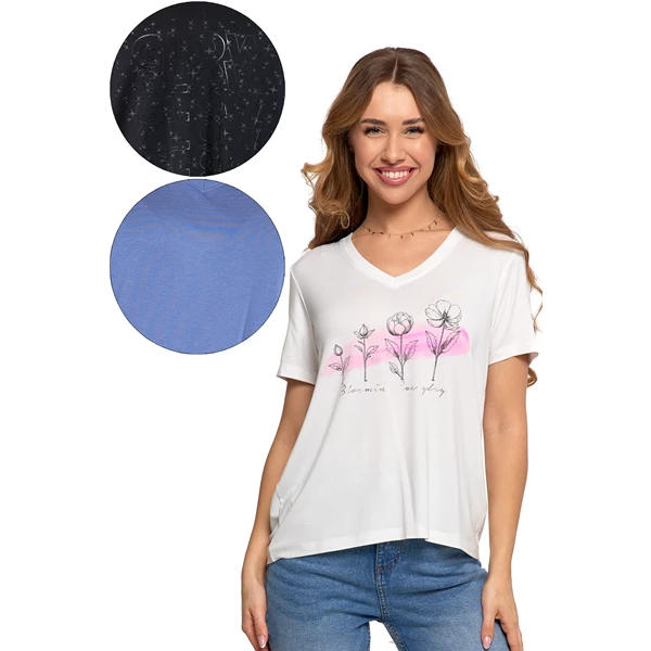 MORAJ / T-SHIRT DAMSKI Z NADRUKIEM Z WISKOZY BD1800-008 - www.anstel.pl