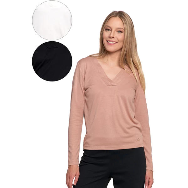 MORAJ / BLUZKA DAMSKA Z DŁUGIM RĘKAWEM Z OZDOBNYM DEKOLTEM V BD3100-001 - www.anstel.pl