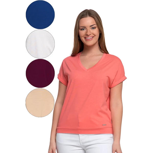 MORAJ / BLUZKA DAMSKA Z DOMIESZKĄ MODALU I DEKOLTEM BD1600-004 - www.anstel.pl