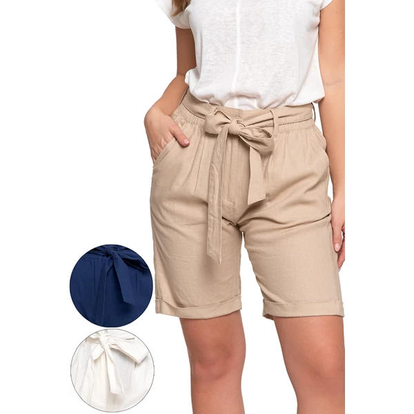 MORAJ / SPODENKI LNIANE DAMSKIE SZORTY Z WYSOKIM STANEM KSD4000-002 - www.anstel.pl