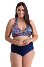 PRIMO / DWUCZĘŚCIOWY KOSTIUM KĄPIELOWY PLUS SIZE WIĄZANY NA SZYI FIGI Z WYSOKIM STANEM 28 - www.anstel.pl