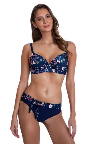 Dwuczęściowy kostium kąpielowy klasyczny roślinne wzory usztywniany biustonosz i figi z paskiem 452