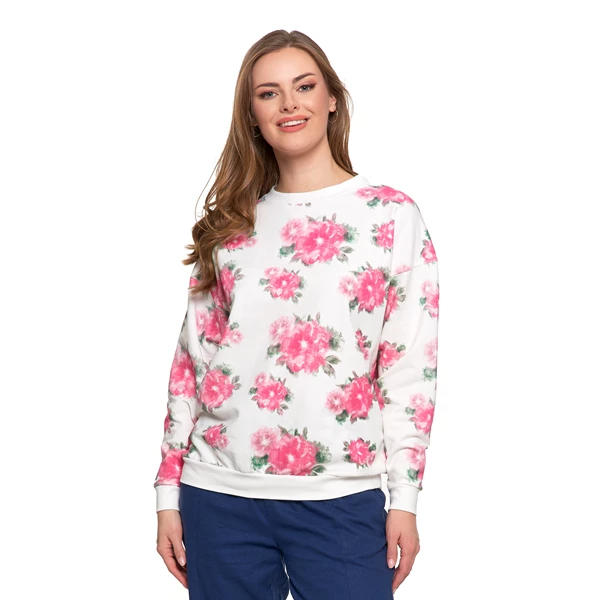 Bluza dresowa damska z kwiatowym nadrukiem obd2900-002