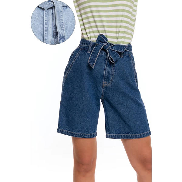 Damskie jeansowe szorty z wysokim stanem i paskiem ksd3500-003