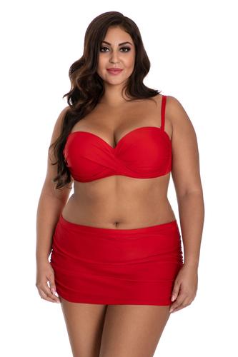 Trzyczęściowy kostium kąpielowy ze spódniczką bardotka na duży biust 614