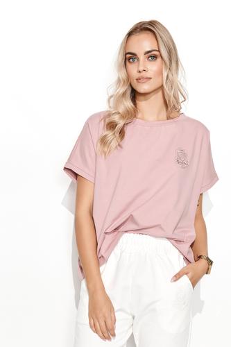 T-shirt damski oversize z aplikacją brudny róż m715