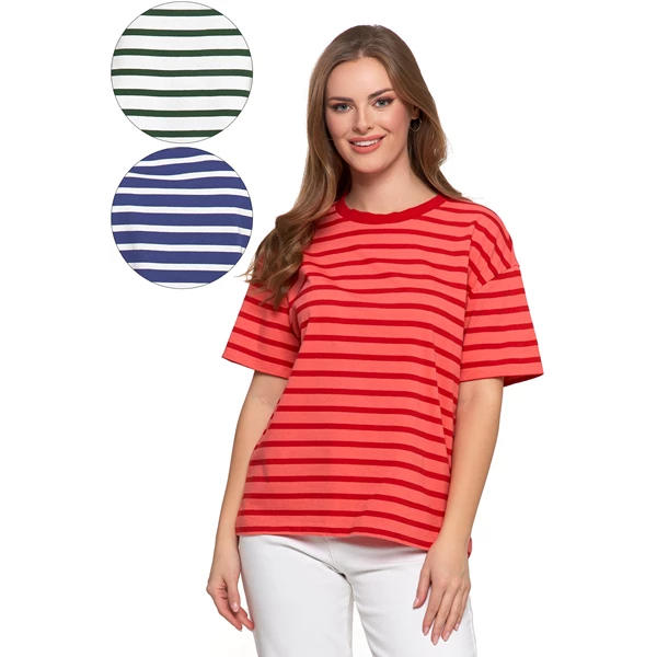 T-shirt damski w paski o luźnym kroju bd1900-035