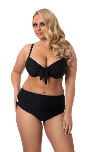 Dwuczęściowy kostium kąpielowy wyszczuplający plus size biustonosz usztywniany i wysokie majtki z marszczeniami 378/02
