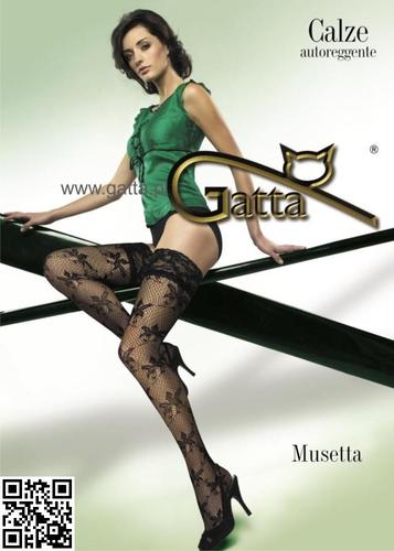 Musetta - pończochy wzorzyste typu kabaretki z koronką