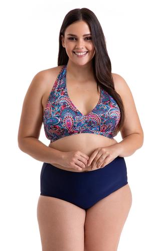 Dwuczęściowy kostium kąpielowy plus size wiązany na szyi figi z wysokim stanem 28