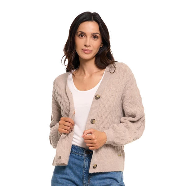 Kardigan damski sweter z plecionym wzorem i guzikami bds5000-003