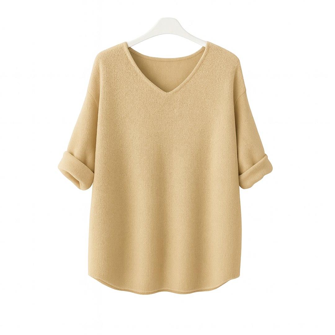 Sweter damski długi rękaw mel v-neck beż761753