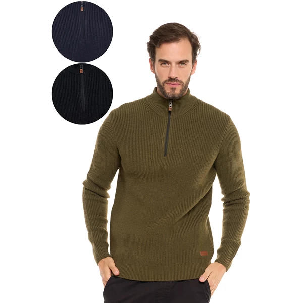 Sweter męski klasyczny zapinany ze stójką oms4700-001