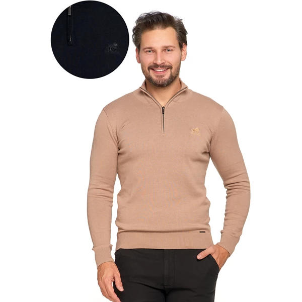 Męski sweter ze stójką i zamkiem oms4300-002