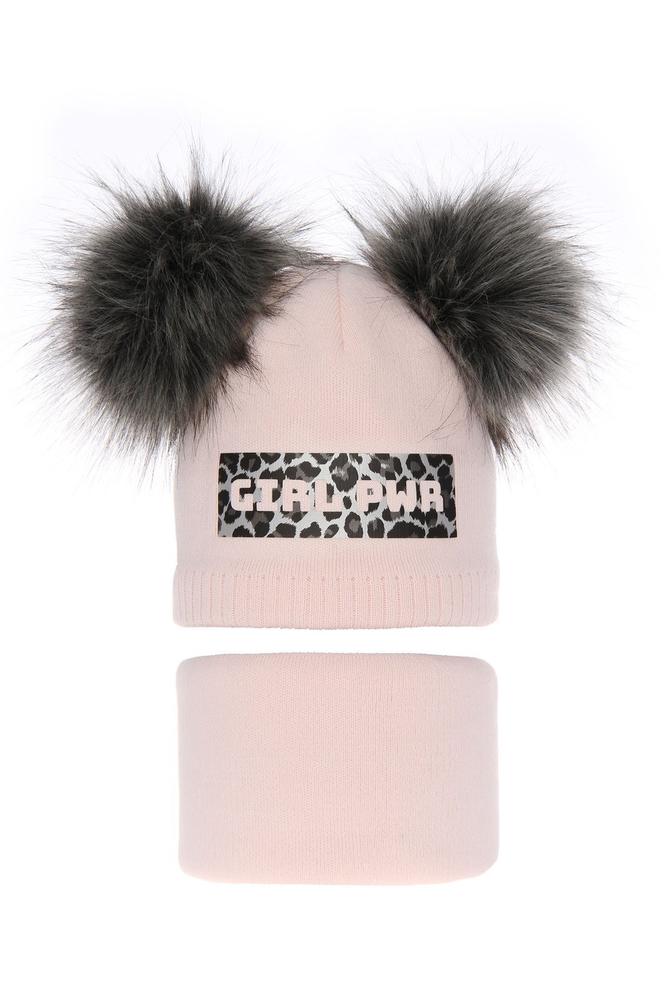 Komplet dla dziewczynki:czapka z dwoma pomponami i komin zimowy marietta